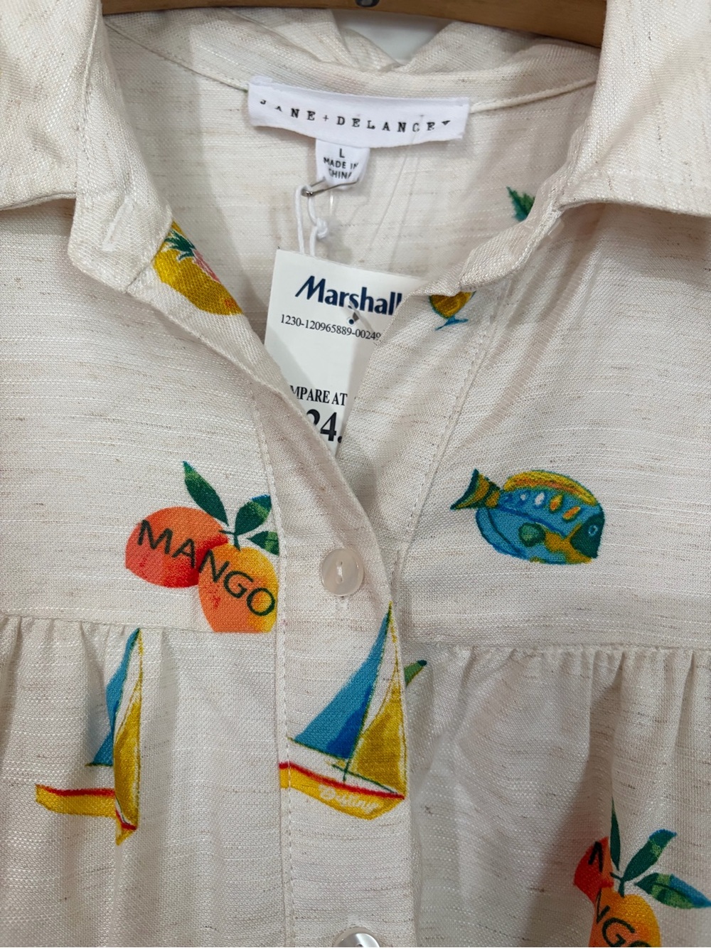 Jane and Delancey Cream Tiered Midi Dress with Colorful Fruit & Nautical Print - Picture 5 of 9
